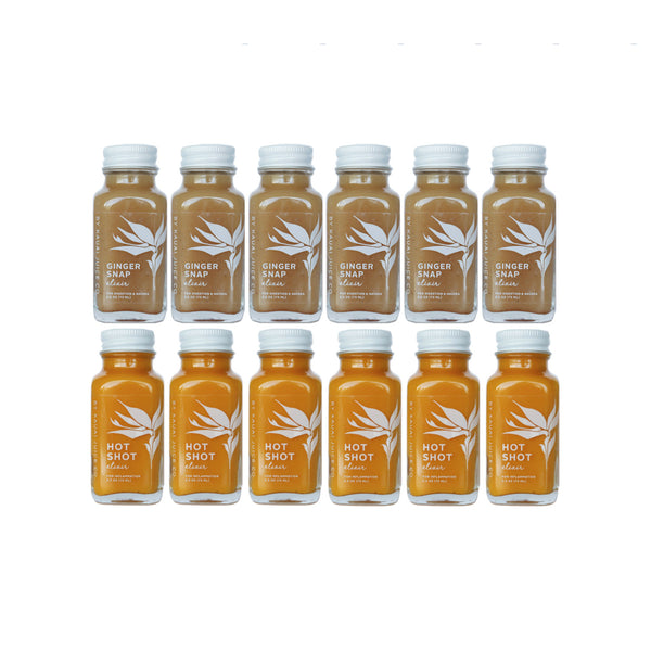 6 bottles of ginger snap elixir and 6 bottles of hot shot elixir