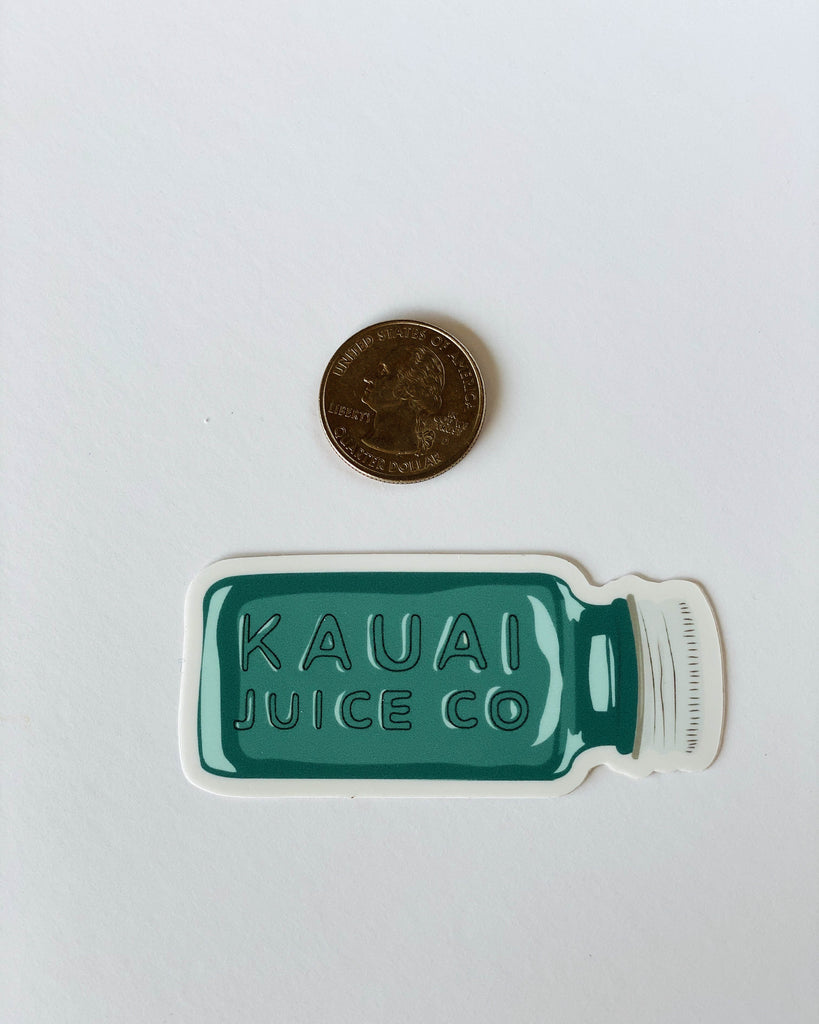 hand drawn Kauai Juice Co. bottle with quarter