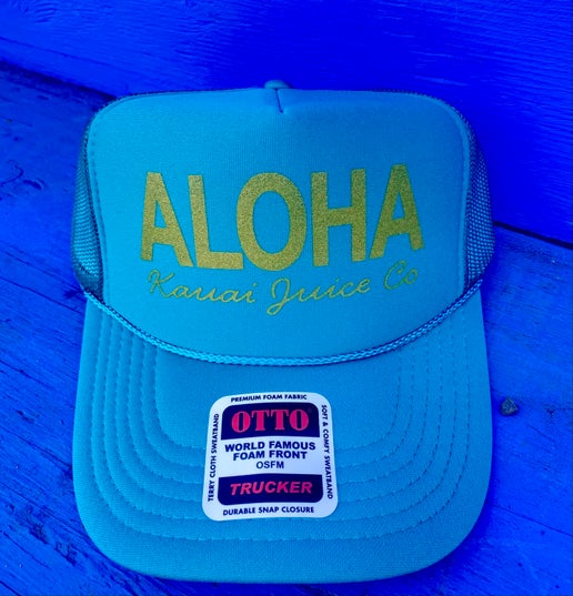 Turquoise Trucker with Gold Aloha – Kauai Juice Co