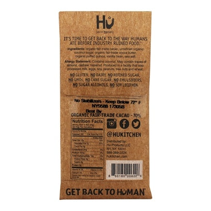 back of Hu chocolate packaging