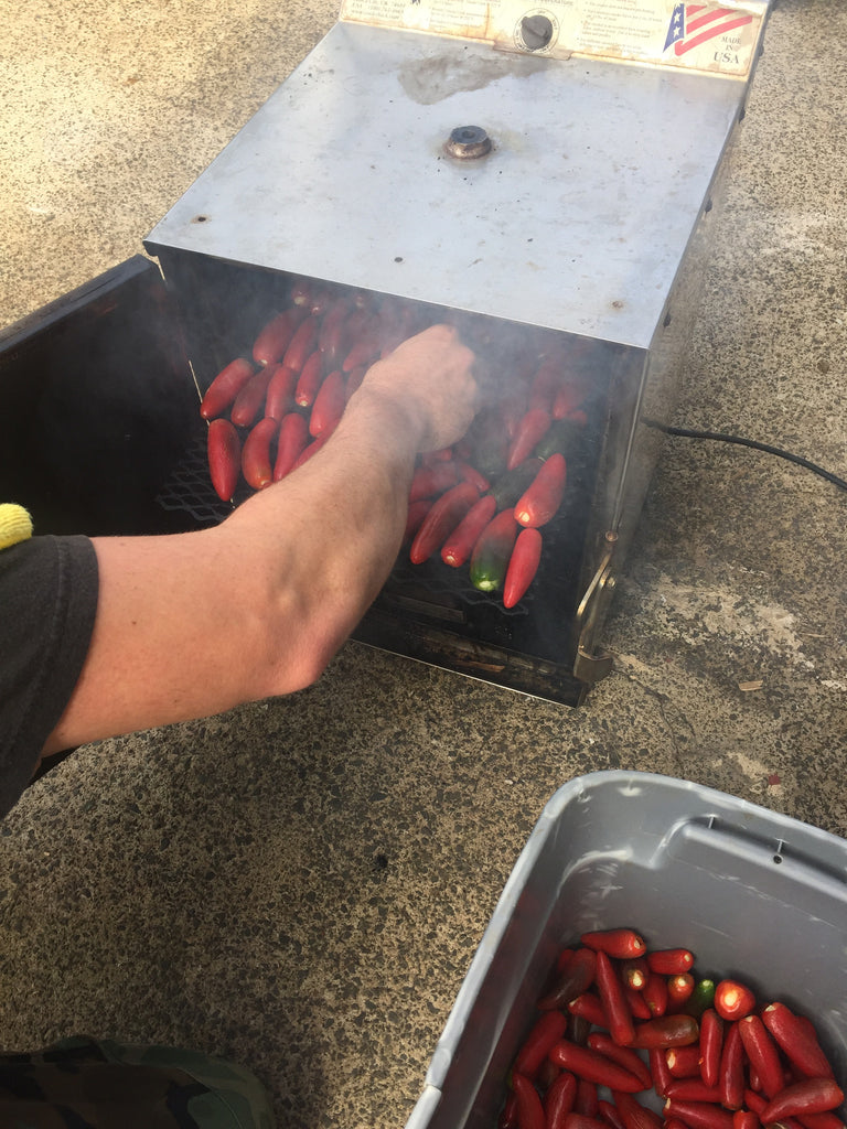 jalapeño peppers in smoker box