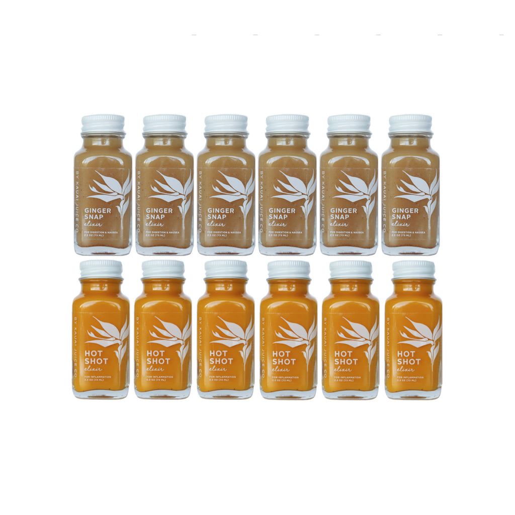 6 bottles of ginger snap elixir and 6 bottles of hot shot elixir