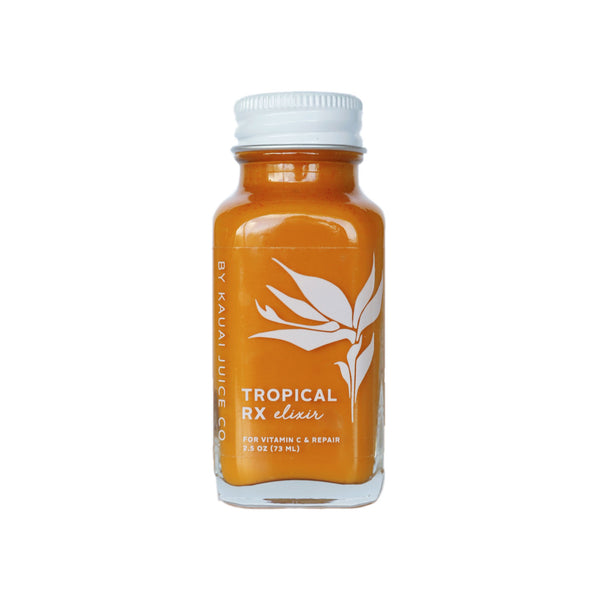 bottle of tropical rx elixir by Kauai Juice Co