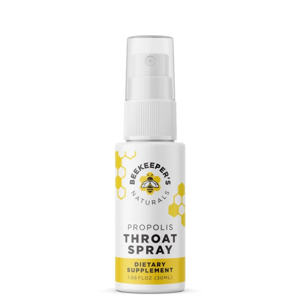 spray bottle of Beekeeper's Naturals Propolis Throat Spray dietary supplement