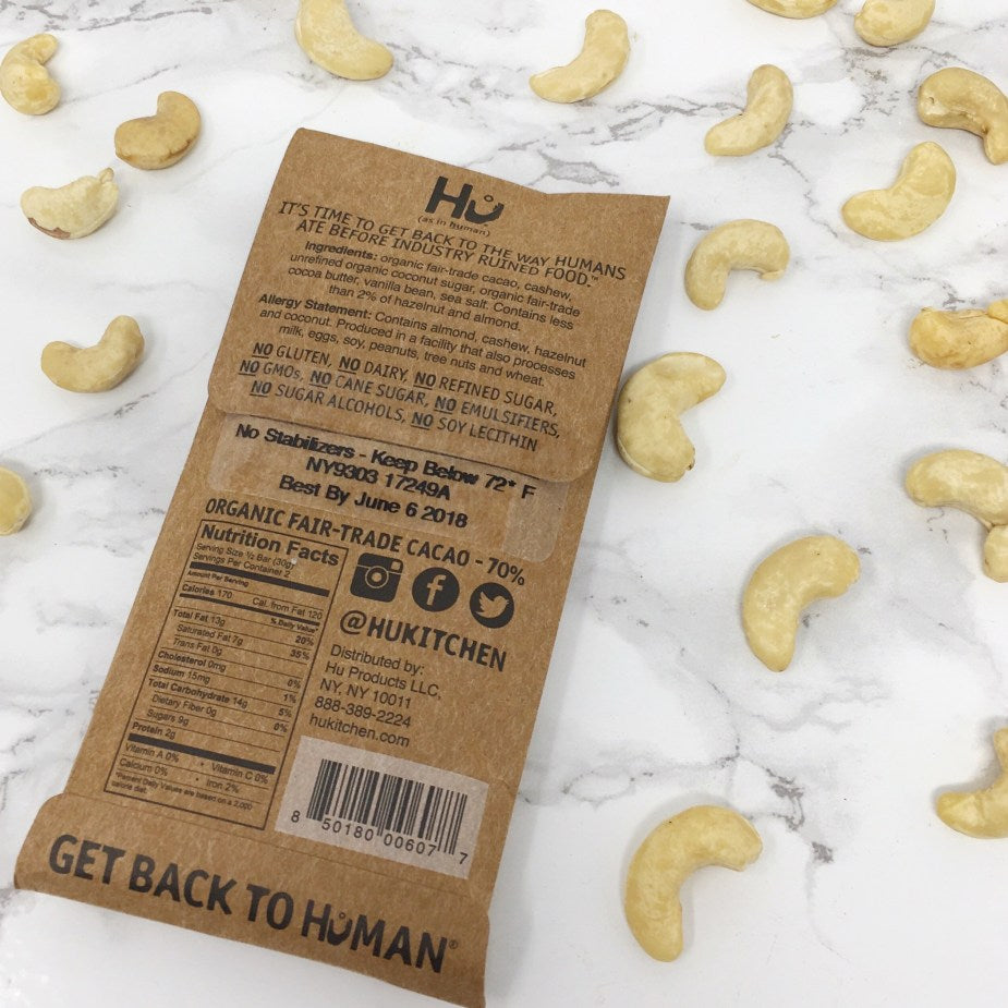 back of Hu chocolate packaging